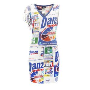 D&G SS02 'Danza 3000' Graphic Print Denim Skirt & Jersey Fringe Top Set